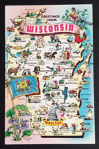 Greetings from Wisconsin WI Large Letter State Map Tichnor UNP Postcard c1960s - £4.67 GBP