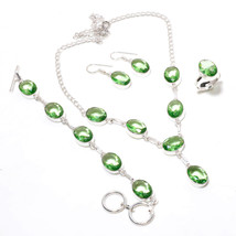Green Amethyst Oval Shape Handmade Ethnic Gifted Necklace Set Jewelry 18&quot; SA 652 - £11.42 GBP