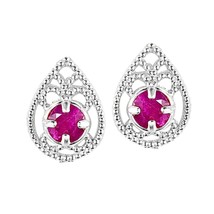 1 CT Round Lab-Created Ruby Pear Stud Earrings 14K White Gold Plated Silver - £29.45 GBP