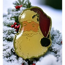 Vintage Christmas Pin Santa Claus Face Brooch Jolly Santa Head Enamel Gold Tone - £10.98 GBP