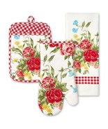 Pioneer Woman Sweet Rose Floral Kitchen Set Towel Oven Mitt Potholder Re... - $496.32 MXN