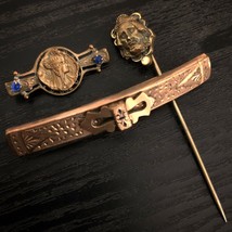 3 Antique Jewelry Victorian Rare Lapel Pins Egyptian, Bar &amp; Stick Pin Pins - $133.65
