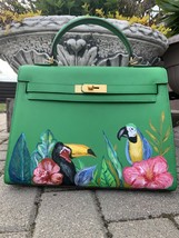 Handmade hand painted Tropical Kelly Style luxury bag with parots  - £1,199.03 GBP