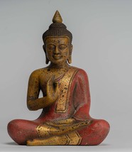 Antique Khmer Style Cambodia Seated Wood Buddha Statue Teaching Mudra - 27cm/11&quot; - £196.17 GBP