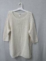 J Jill Woman&#39;s Open Knit Tunic Sweater White 100% Cotton Petite L LP Pullover - - £15.80 GBP