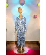 Vintage 70s Dagger Collar Blue Floral Print Mod Empire Waist Maxi Dress ... - €78,29 EUR