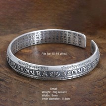 Real 999 Pure Silver Cuff Bangle Engraved Heart Sutra Six-character Mantra Retro - £104.08 GBP