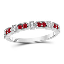10kt White Gold Womens Round Ruby Diamond Stackable Band Ring 1/4 Cttw - £263.31 GBP