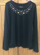 Faded Glory Girls Black Shirt With Gems Size M 7-8 - £2.33 GBP
