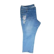 Woman Within Blue Denim Jeans Embroidered Flowers Womens Plus Size 28W - £24.80 GBP