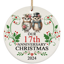 Cute Owl Bird Couple Love 17th Anniversary 2024 Ornament Gift 17 Years Christmas - £11.83 GBP