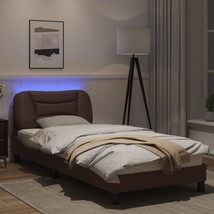 Modern Brown Faux Leather Single Size Bed Frame With LED Lights Headboard Base - £227.73 GBP