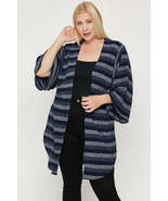 Plus Size Blue Striped Kimono Sleeves Open Front Cardigan - £15.18 GBP