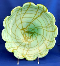 Vintage Art Glass DISH/BOWL w/ &quot;Spider Web&quot; Design Cased Glass &amp; Scalloped Edge - £43.55 GBP