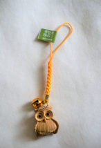New Made in Japan Mini 1&quot; Carved Wood Owl Bird Strap Charm with Bell - £5.40 GBP
