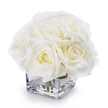 Rose Artificial Flowers In Vase, Fake Flowers Arrangements In Vase With Faux Wat - £47.87 GBP