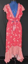 Women&#39;s Beyond The Radar Size L Red Floral Cap Sleeve Hi-Low Ruffle Maxi... - $37.99