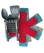Pioneer Woman 6 Pc Set ~ Nylon Spoon ~ Slotted Turner ~ Rest ~ Felt Prot... - $31.83 CAD