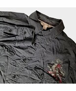Vintage Y2K Decree Mens Button Down Shirt Lg Black Red Embroidered Angel... - $29.40 CAD