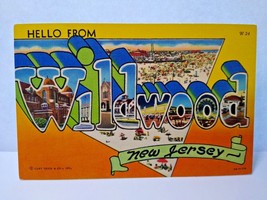 Greetings Hello From Wildwood New Jersey Postcard Large Letter Beach Town NJ - £9.21 GBP