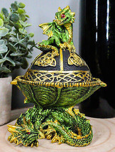 Green Dragon Mother With Hatchling On Celtic Knotwork Dome Egg Decorative Box - £22.80 GBP