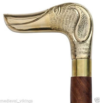Walking Stick Brass Dog Head Handle Vintage Wooden Cane Designer Antique... - $45.68