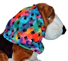 Dog Snood Rainbow Tie Dye Black Paw Prints Cotton by Howlin Hounds - £8.76 GBP+