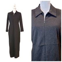 Retro Y2K Womens Small Maxi Dress Long Sleeve Dark Gray Ponte Knit Minimalist - £38.84 GBP