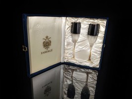 Faberge Firenze Black Crystal Champagne Flutes Diamond Pattern 9 5/8 &quot; H NIB - £361.67 GBP