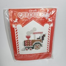 VTG Canvas Carousel Christmas Train Ornament Kit Plastic Needlepoint 1982 - £15.72 GBP
