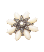 925 Sterling Silver Vintage Brooch Pin Moon Stone &amp; Marcasite Flower  BP... - $110.38 CAD