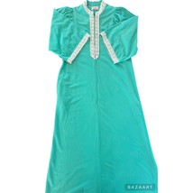 VTG 1960&#39;s Evelyn Pearson Turquoise 3/4 Zip Lounge Dress Robe With Floral - $29.69