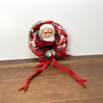 Vintage Christmas Santa Hugger Doll Wreath Red Bow Hanging Ornament Holiday - £7.22 GBP