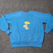 Vintage ICU Teddy Bear Umbrella Sweatshirt Adult Large Blue Crew Neck - $17.38