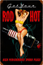 Rod Hot Spark Plug Pin-Up Metal Sign - £23.47 GBP
