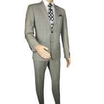Men Suit BERLUSCONI Turkey Italian Wool 180's Glenn Plaid K167-06 Black White image 2