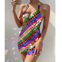 Acrylic Halloween Bra Skirt | Rainbow Disc Sequin Dress | Disc Chain - £59.65 GBP+