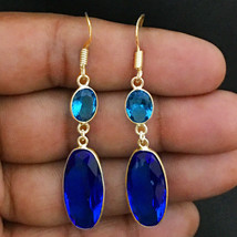925 Sterling Silver Blue Glass Stone Gold / Rose Gold Plated Earrings Gift - £19.23 GBP+