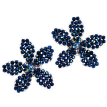 Metallic Blue Crystal Floral Radiance Clip-On Statement Earrings - £16.06 GBP