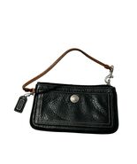 Coach Wristlet Black Pebbled Grain With Brown Leather Wrist Strap READ - $487.76 MXN