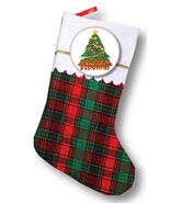 SOFT PLAID 18&quot; STOCKING &amp; CHRISTMAS TREE PERSONALIZED PINBACK BUTTON 3&quot; - $402.65 MXN
