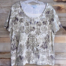 Rebecca Malone Womens XL Top Embellished Jacquard Print Short Sleeve Brown - $7.87