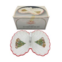 Vintage Christmas Fine Ceramic Sectioned Bon Bon / Candy Dish with Handle - $14.83