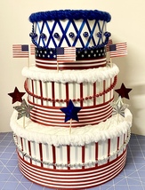 Red White and Blue Stars and Stripes 3 Tier Patriotic Diaper Cake Baby Shower - £66.77 GBP