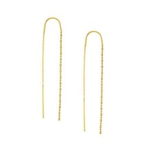 14K Solid Yellow Gold Bead and Rice Pull on Threader Chain Earrings - £122.31 GBP