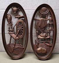 Vtg 1965 Burwood Wall Plaques 4364 &amp; 4365 Oval Spinning Wheel Rocking Ch... - $32.89