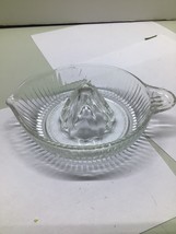 Vintage Ribbed Clear Glass Hand Reamer Juicer 6&quot; Round Handle &amp; Spout La... - $11.88