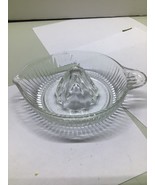 Vintage Ribbed Clear Glass Hand Reamer Juicer 6&quot; Round Handle &amp; Spout La... - $16.48 CAD
