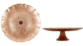 Rose Gold - 14&quot; Round Glass Cake Stand Scalloped Edge Cupcake Holder Decorations - £70.33 GBP