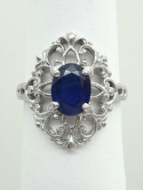 1.20ct Oval Sapphire &amp; Diamond Filigree Ring Platinum Size 6.75 Gemworld - £1,344.27 GBP